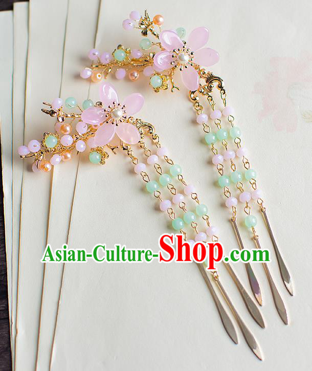 Chinese Traditional Palace Hair Accessories Tassel Hair Sticks Ancient Xiuhe Suit Hairpins for Women