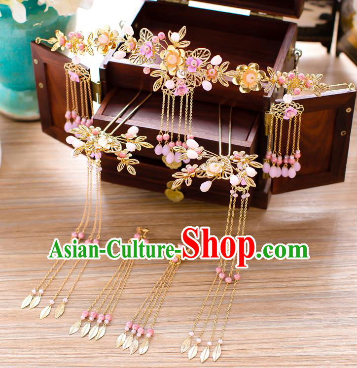 Chinese Traditional Palace Hair Accessories Xiuhe Suit Phoenix Coronet Ancient Tassel Hairpins Complete Set for Women