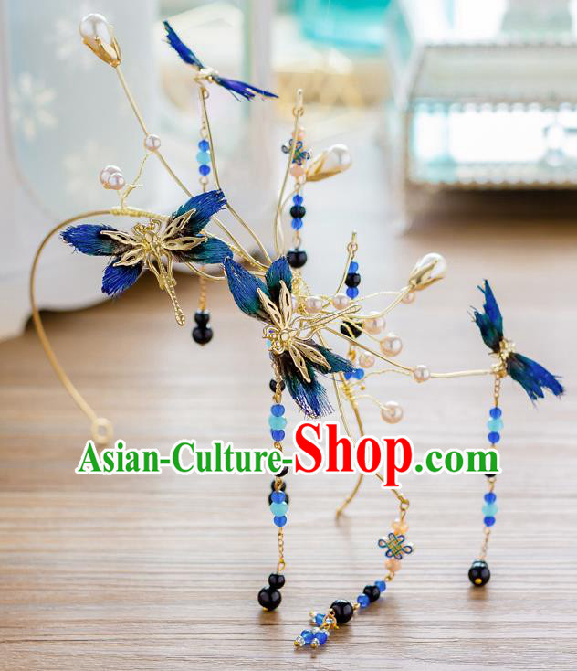 Top Classical Bride Hair Accessories Wedding Blue Dragonfly Hair Clasp Headwear for Women