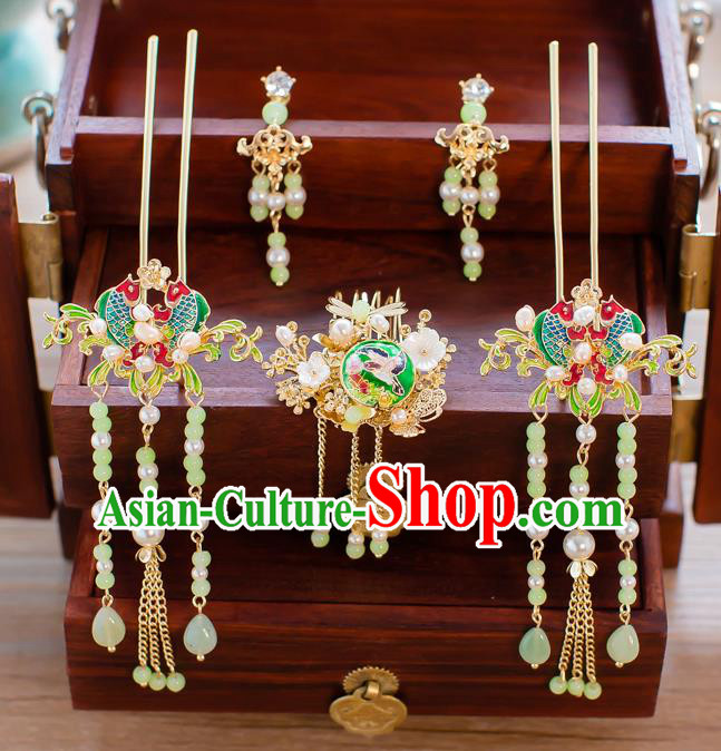 Chinese Traditional Palace Hair Accessories Ancient Hairpins Xiuhe Suit Hair Comb Complete Set for Women