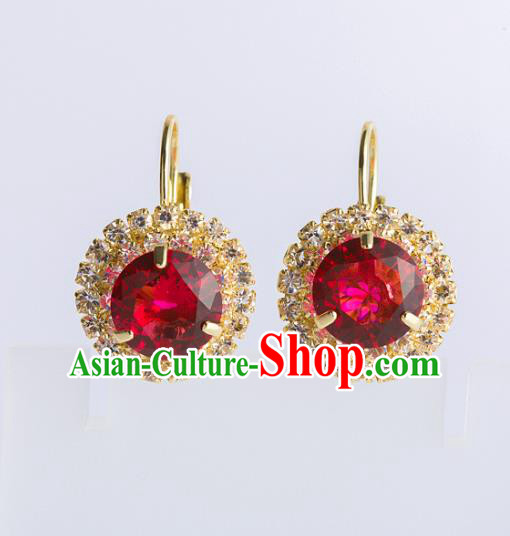 Chinese Ancient Bride Classical Accessories Red Crystal Earrings Wedding Jewelry Hanfu Eardrop for Women