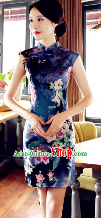 Top Grade Chinese Printing Qipao Dress National Costume Traditional Mandarin Cheongsam for Women