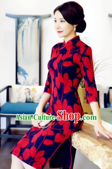 Traditional Ancient Chinese Young Women Cheongsam Dress Republic of China Tangsuit Stand Collar Blouse Dress Tang Suit Clothing