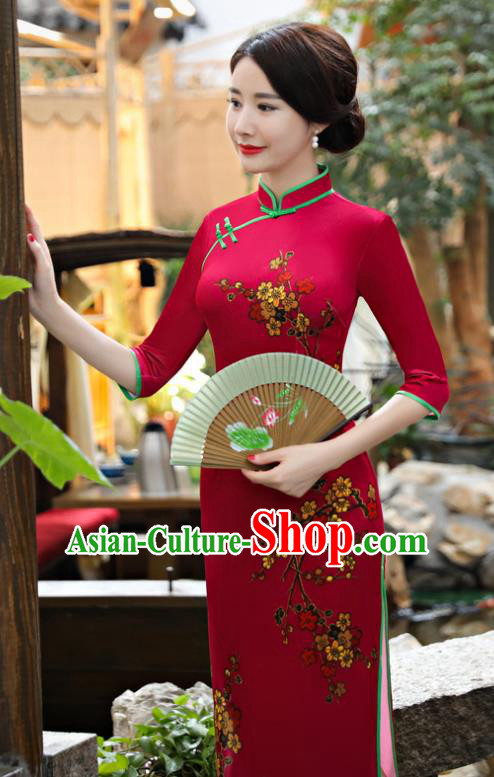 Traditional Ancient Chinese Young Women Cheongsam Dress Republic of China Tangsuit Stand Collar Blouse Dress Tang Suit Clothing