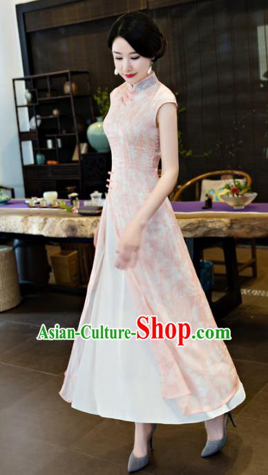 Chinese National Costume Tang Suit Qipao Dress Traditional Republic of China Pink Cheongsam for Women