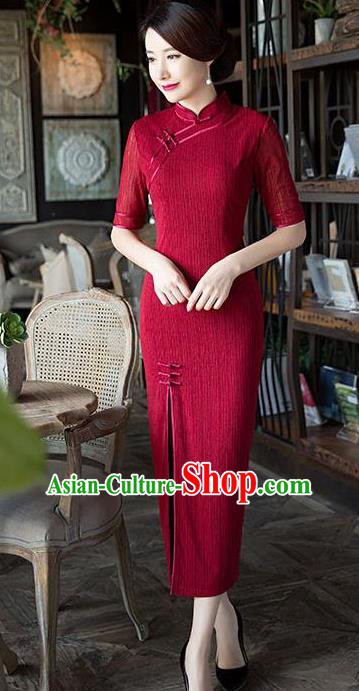 Chinese National Costume Tang Suit Retro Red Qipao Dress Traditional Republic of China Cheongsam for Women