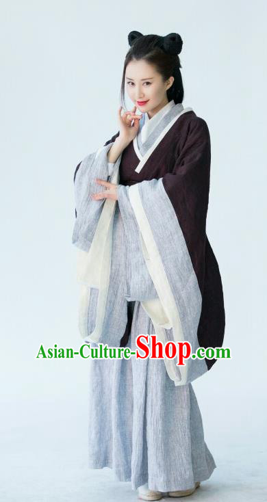 Chinese Ancient Jin Dynasty Young Lady Hanfu Dress Swordswoman Replica Costume for Women