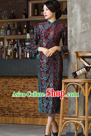 Traditional Ancient Chinese Young Women Cheongsam Dress Republic of China Tangsuit Stand Collar Blouse Dress Tang Suit Clothing
