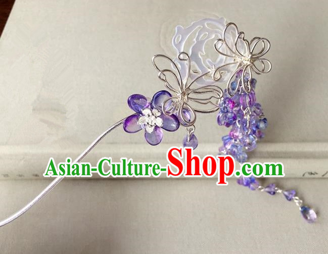 Traditional Handmade Chinese Ancient Classical Hair Accessories Hairpins Purple Flowers Butterfly Hair Clip for Women