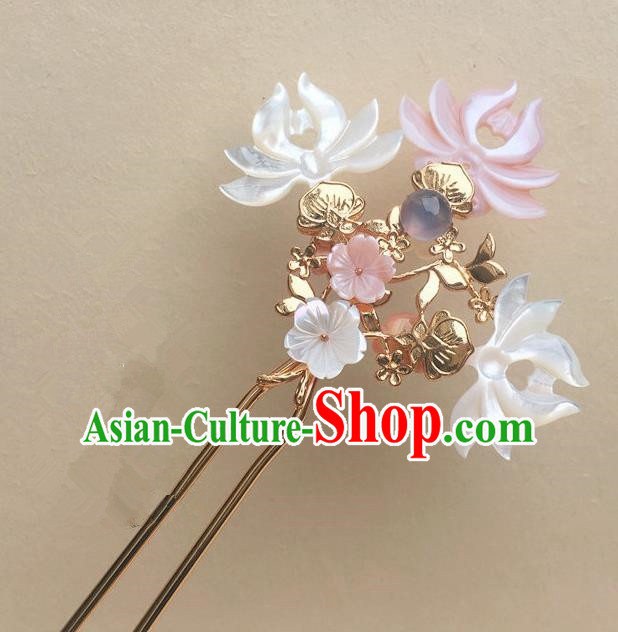Traditional Handmade Chinese Ancient Classical Hair Accessories Pink Shell Lotus Hair Clip Hairpins for Women