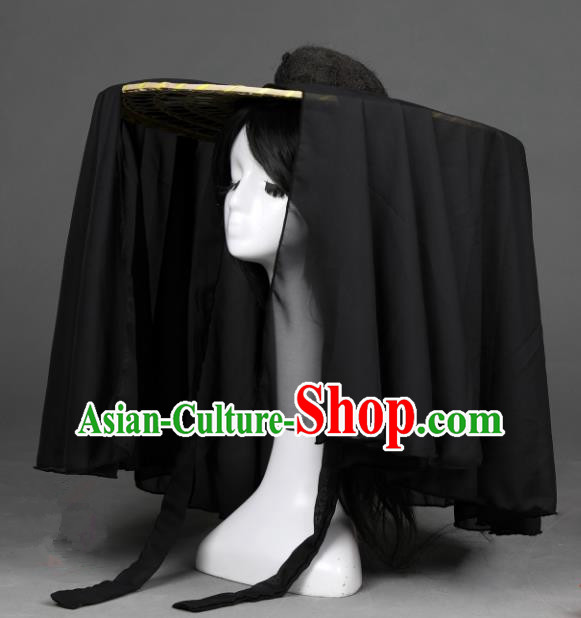 Traditional Handmade Chinese Ancient Swordswoman Hats Black Veil Bamboo Hat for Women