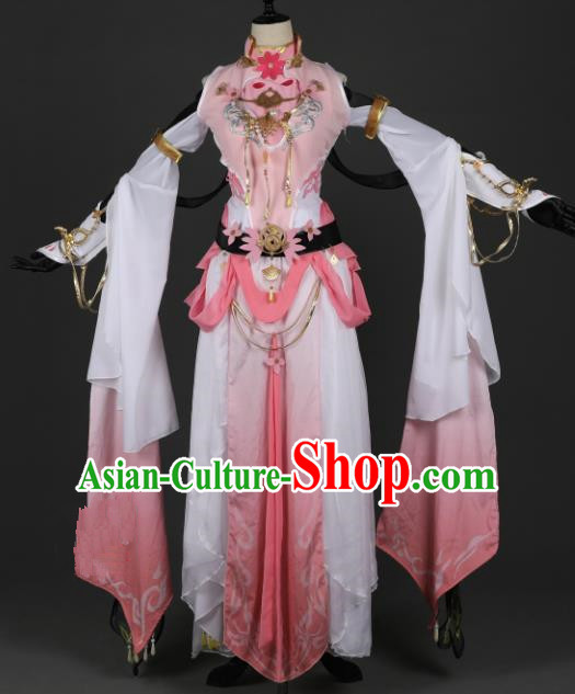 Chinese Ancient Knight-errant Heroine Costume Cosplay Swordswoman Pink Dress Hanfu Clothing for Women