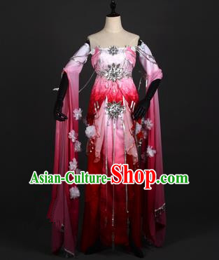 Chinese Ancient Swordswoman Costume Cosplay Tang Dynasty Princess Wine Red Dress Hanfu Clothing for Women