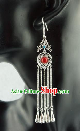 Chinese Traditional Zang Nationality Earrings Accessories, China Tibetan Ethnic Silver Tassel Eardrop for Women