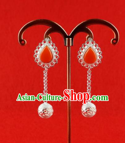 Chinese Traditional Zang Nationality Handmade Sliver Bells Tassel Earrings, China Tibetan Ethnic Eardrop for Women