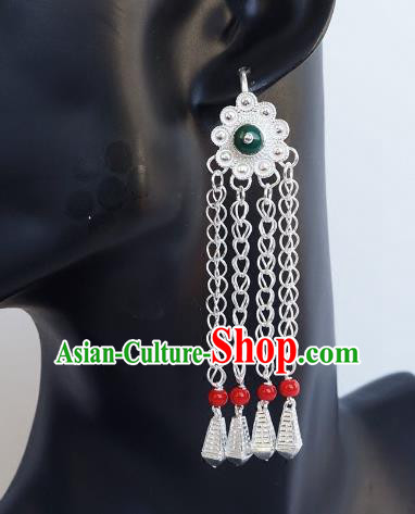 Chinese Traditional Zang Nationality Handmade Sliver Earrings, China Tibetan Ethnic Eardrop for Women