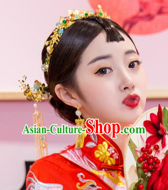 Chinese Traditional Handmade Wedding Xiuhe Suit Hair Accessories, China Ancient Bride Phoenix Coronet Hairpins for Women