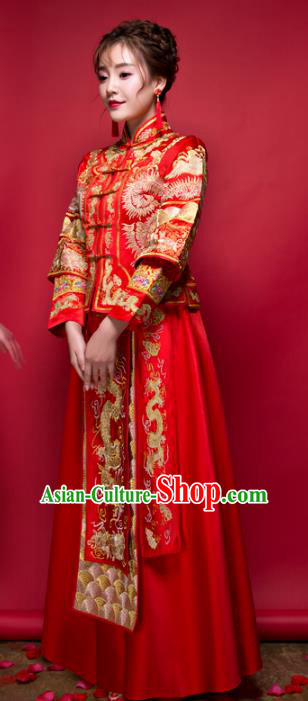 Chinese Traditional Wedding Bottom Drawer Ancient Bride Costume Embroidered Xiuhe Suit Full Dress for Women
