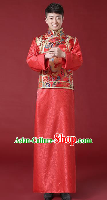 Chinese Traditional Wedding Embroidered Costume Ancient Bridegroom Mandarin Jacket Tang Suit Clothing for Men