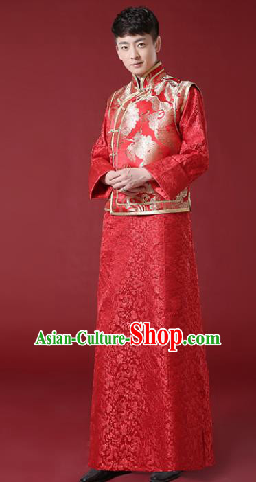 Chinese Traditional Wedding Embroidered Costume Ancient Bridegroom Toast Tang Suit Clothing for Men