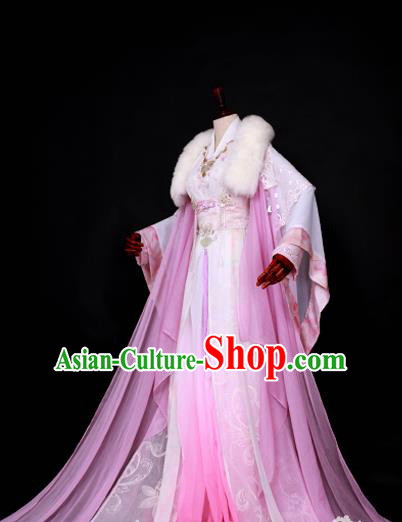Chinese Ancient Princess Pink Hanfu Dress Han Dynasty Palace Lady Embroidered Costume for Women