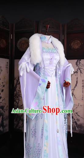 Chinese Ancient Princess Lilac Hanfu Dress Han Dynasty Palace Lady Embroidered Costume for Women