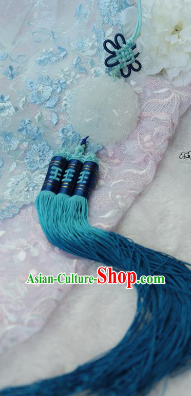 Chinese Traditional Handmade Waist Accessories Ancient Princess Blue Tassel Jade Pendant for Women