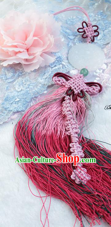 Chinese Traditional Handmade Waist Jewelry Accessories Ancient Princess Pink Tassel Jade Pendant for Women