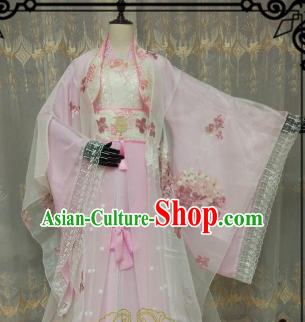 Chinese Ancient Fairy Costume Cosplay Swordswoman Clothing Tang Dynasty Nobility Lady Pink Hanfu Dress for Women
