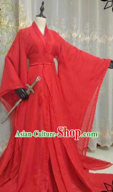 Chinese Ancient Fairy Costume Cosplay Swordswoman Clothing Song Dynasty Nobility Lady Red Hanfu Dress for Women
