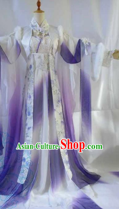 Chinese Ancient Fairy Costume Cosplay Swordswoman Clothing Tang Dynasty Nobility Lady Purple Hanfu Dress for Women