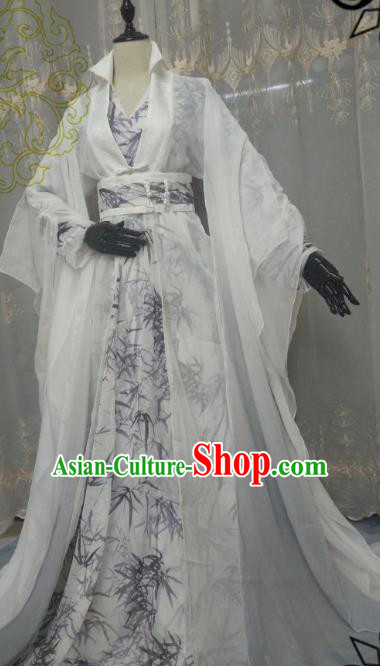 Chinese Ancient Nobility Childe Knight White Costume Cosplay Swordsman Royal Highness Clothing for Men