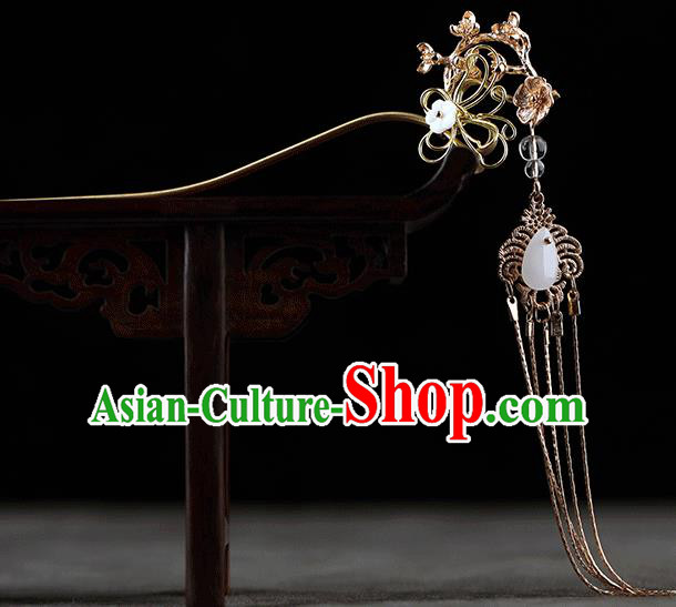 Chinese Traditional Handmade Hair Accessories Ancient Golden Tassel Hairpins Hanfu Shell Step Shake for Women