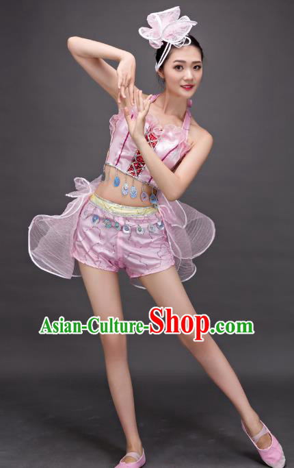 Top Grade Stage Show Costume Chorus Modern Dance Jazz Dance Pink Dress for Women