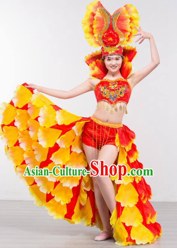 Top Grade Stage Show Costume Chorus Modern Dance Spanish Dance Red Dress and Headpiece for Women