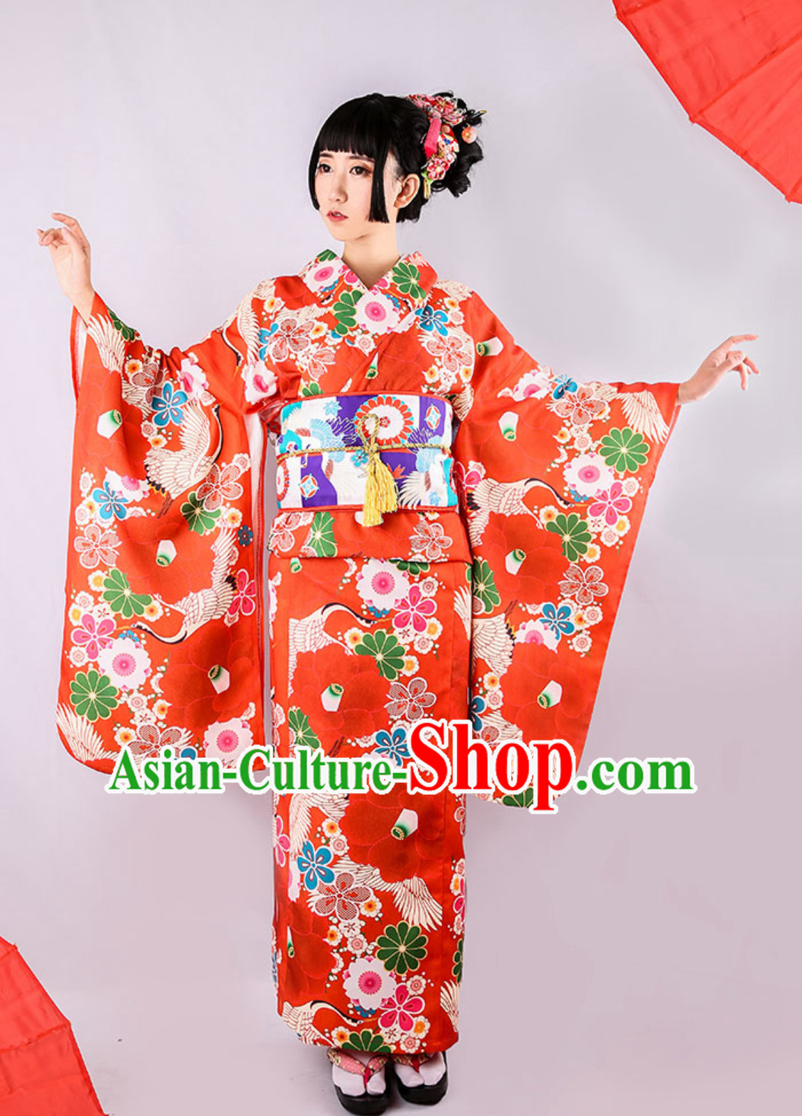 Japanese Kimono Traditional Japanese Garment Clothing and Accessories Complete Set