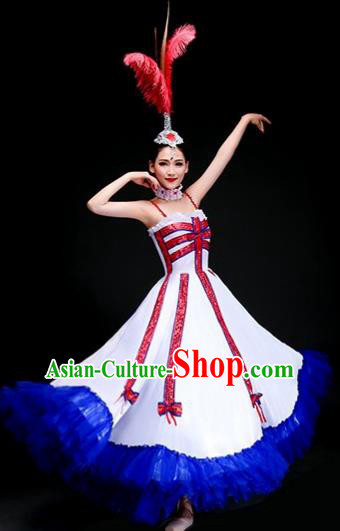 Top Grade Folk Dance Costume Opening Dance Modern Dance Big Swing Dress and Headpiece for Women
