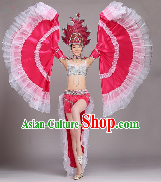 Top Grade Modern Dance Costume Opening Dance Rosy Clothing and Headpiece for Women
