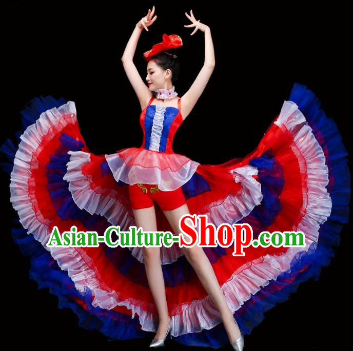 Top Grade Stage Performance Spanish Dance Costume Opening Modern Dance Clothing and Headpiece for Women