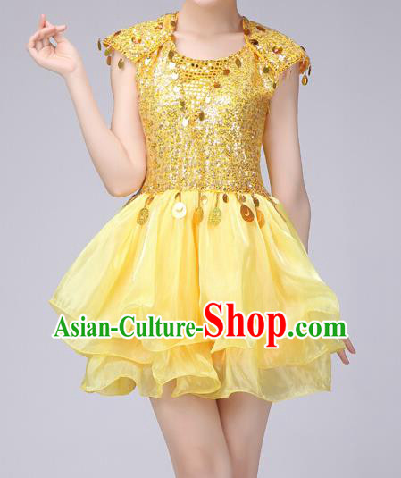 Top Grade Stage Performance Costume Chorus Modern Dance Yellow Bubble Dress for Women