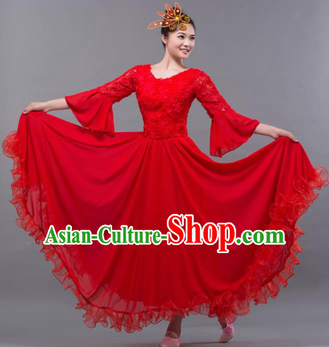 Top Grade Stage Performance Classical Dance Costume Chorus Modern Dance Red Dress for Women
