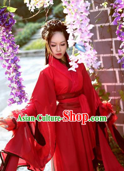 Chinese Ancient Cosplay Costume Song Dynasty Swordswoman Red Hanfu Dress for Women