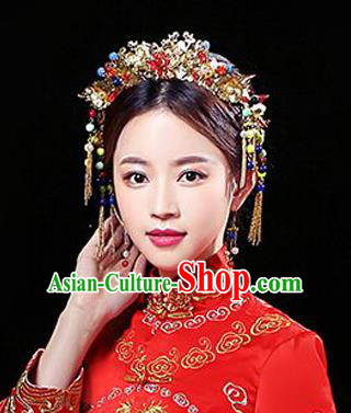 Chinese Traditional Handmade Wedding Bride Phoenix Coronet Hair Accessories Ancient Hairpins Complete Set for Women