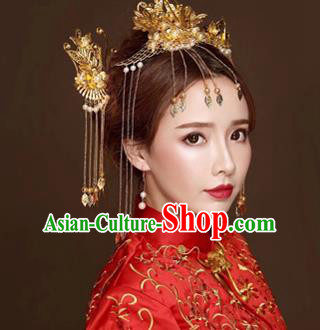 Chinese Traditional Handmade Bride Tassel Phoenix Coronet Wedding Hair Accessories Ancient Hairpins Complete Set for Women