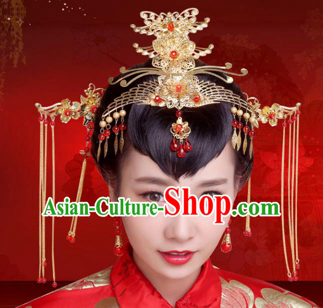 Chinese Traditional Xiuhe Suit Hair Accessories Phoenix Coronet Ancient Hairpins Complete Set for Women