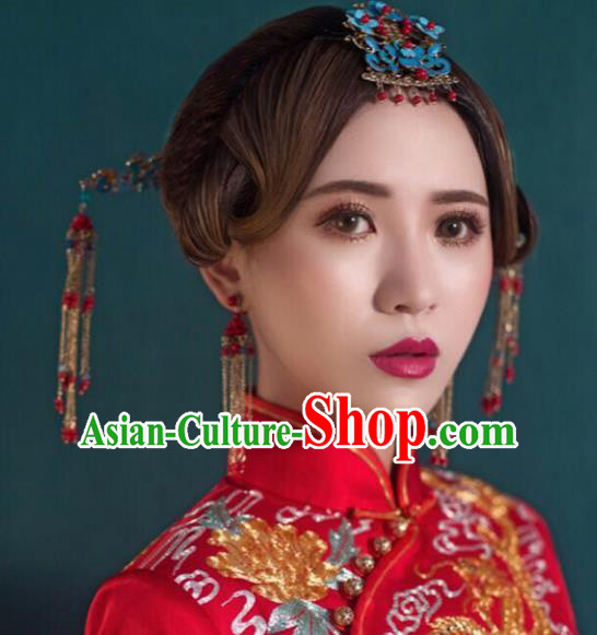 Chinese Traditional Handmade Hair Accessories Xiuhe Suit Hair Clips Ancient Hairpins Complete Set for Women