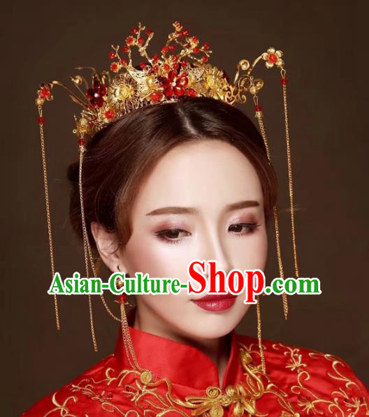 Chinese Traditional Xiuhe Suit Phoenix Coronet Hair Accessories Ancient Hairpins Complete Set for Women