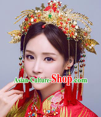 Chinese Traditional Wedding Phoenix Coronet Xiuhe Suit Hair Accessories Ancient Hairpins Complete Set for Women