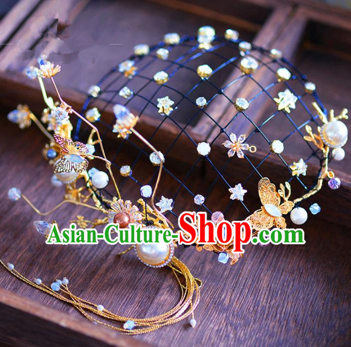 Top Grade Handmade Hair Accessories Bride Golden Hair Clasp Pearls Headwear for Women