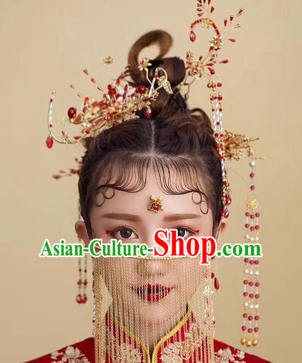Chinese Ancient Handmade Phoenix Coronet Hair Accessories Complete Set Traditional Xiuhe Suit Tassel Hairpins for Women